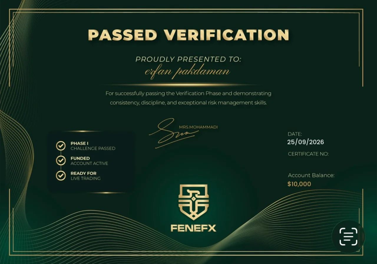 سرتیفیکیت پراپ‌فرم FeneFX
